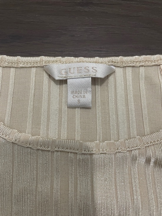 GUESS Cream Ribbed Sleeveless Tank with Rhinestone Logo - Picture 2 of 2